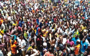 Youths in Maiduguri protesting against Boko Haram’s attacks on Borno State ...on Thursday.