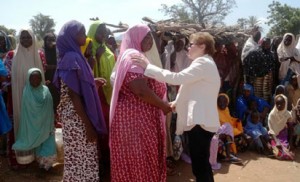 President, American University of Nigeria (AUN) Yola, Prof. Margee Ensign Sympathizing With Some Internally Displaced Persons At Damare IDP Camp in Fufore LGS of Adamawa On Sunday (2/11/14) 