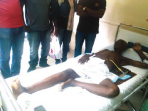 Former Stationery Stores captain, Yomi Peters, on his sickbed at the General Hospital, Ikeja, Lagos...on Wednesday.