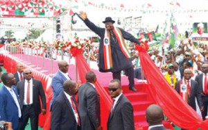 President Goodluck Jonathan at the Eagle Square, Abuja | credits: Photo: Olatunji Obasa