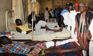 VICE PRESIDENT MOHAMMED NAMADI SAMBO WITH GOVERNA KWANKWASO OF KANO STATE COMMISSERATING WITH THE VICTIM OF LAST WEEK FRIDAY TERROR ATTACK AT KANO GENERAL HOSPITAL IN KANO ON MONDAY 1/ 12 / 14 