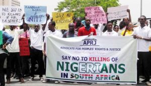 PIC. 16. MEMBERS OF ADVOCATE FOR PEOPLES' RIGHTS AND JUSTICE ON PEACEFUL PROTEST OVER THE ONGOING XENOPHOBIC ATTACKS TO NIGERIANS IN SOUTH AFRICA IN ABUJA ON MONDAY (20/4/15). 2083/20/4/2015/HF/CH/NAN